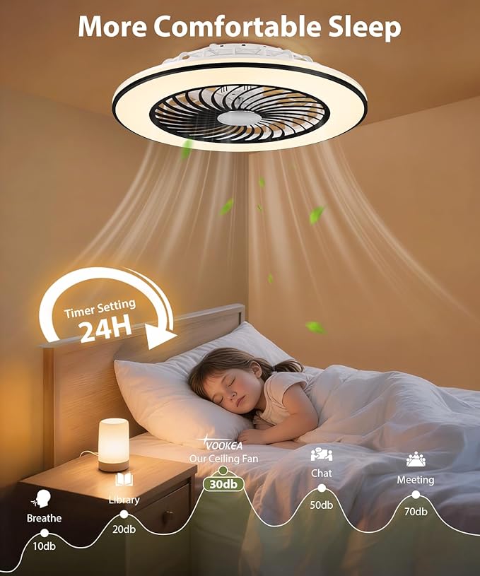2-in-1 Low Profile Ceiling Fan with Light, 24” Caged Safety Design for Kids - RGB Color, Smart APP/Remote Control, Quiet Flush Mount DC Motor, Ideal for Bedroom/Living Room/Kitchen, Black