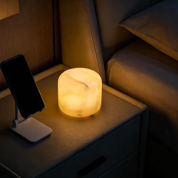 Marble Lamp Night Light Touch Bedside Table Lamp for Bedroom,Type-C Rechargeable Small Desk Bedside Small Lamps,Eye Caring Dimmable LED Ambient lamp (Art Deco)