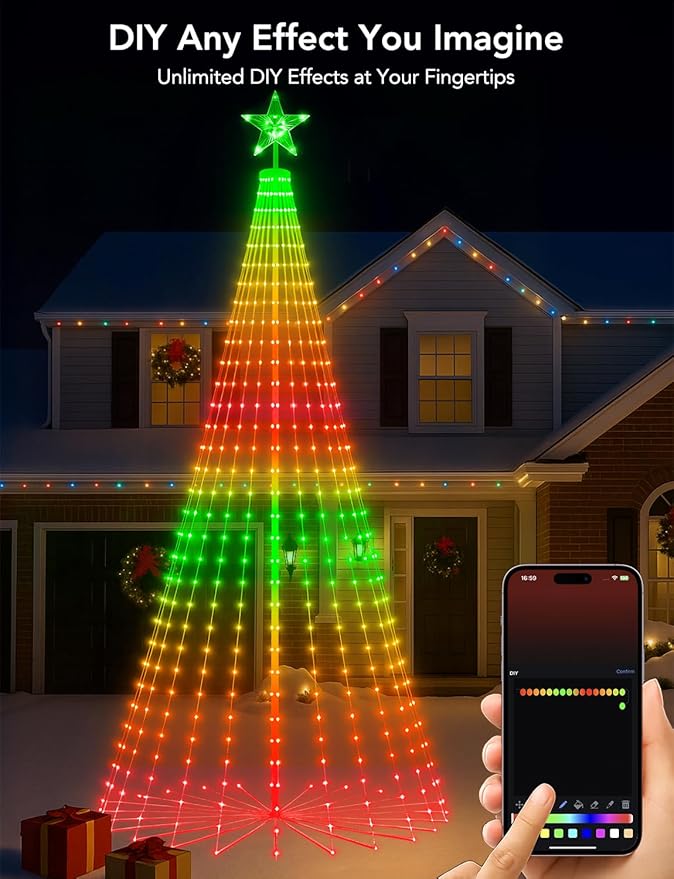 8 FT 340 LED Smart Christmas Trees Clearance Outdoor, Prelit Cone Tree with 16 Million DIY RGB LED Light Show, Lighted Artificial Tree with Remote APP Control Music Sync for Xmas Outdoor Decorations
