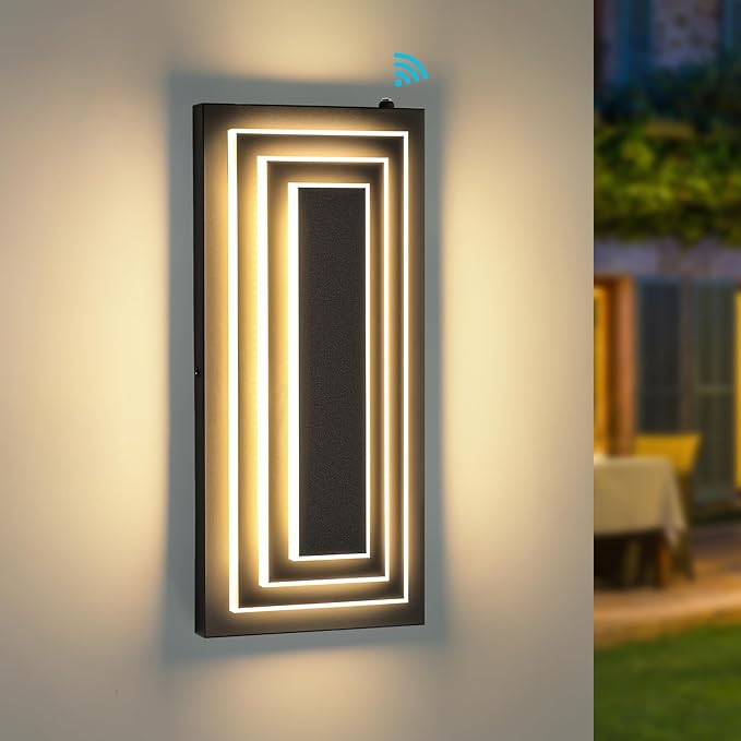 Dusk To Dawn Led Outdoor Wall Light, 3 Tier Modern Exterior Lights For House, 15.7 IN Black Outdoor Porch Lights Wall Mount, 24W Warm White Outside Light Fixtures For Patio, Front Door, 1 Pack