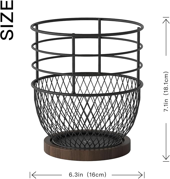 SODSAI 360° Rotating Utensil Holder with Premium Wooden Base, Large Iron Kitchen Organizer for Countertop, Farmhouse & Modern Style Kitchen Storage Basket