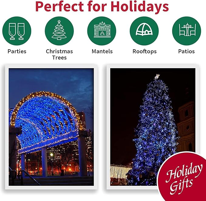 LAMPHOME 33FT 100 LED Blue Christmas Lights,16 Modes Connectable Fairy String Lights, Plug in Indoor Outdoor Blue Lights for Xmas Tree, Party, Garden, Hanukkah, Independence Day Patriotic Patio Decor