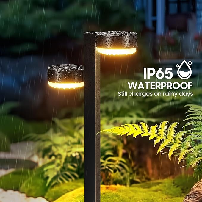 Solar Pathway Lights Outdoor Waterproof, 2 Pack with 4 Head Solar Lights Outdoor Super Bright Up to 15Hrs, Auto On/Off Garden Light for Yard Patio Path Walkway Driveway Outside Decor