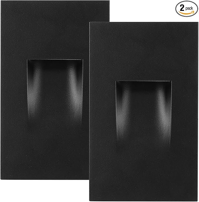 Maxxima Vertical LED Step Light, Indoor/Outdoor Stair Light, 3 CCT Color Selectable 3000K, 4000K, 5000K, 60 Lumens, IP65 Rated for Outdoor and Damp Locations, Black, 2-Pack