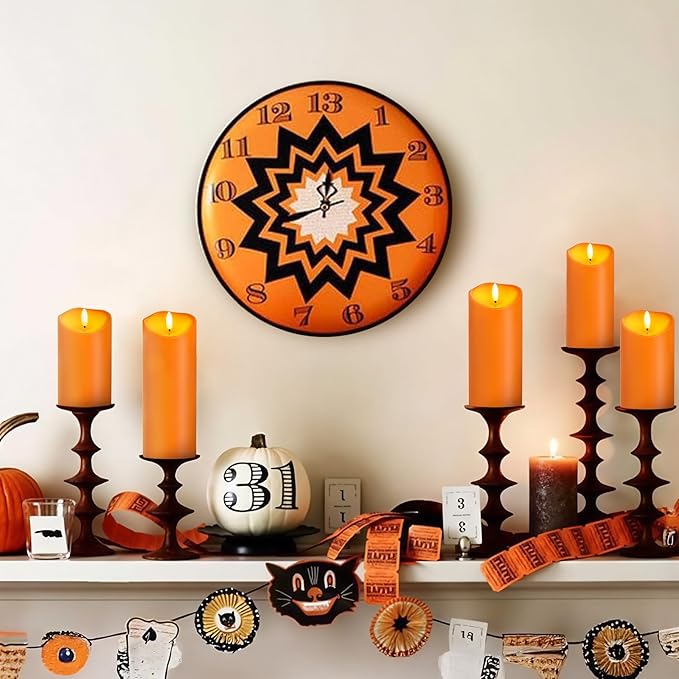 Outdoor Flameless Candles with Remote Timer - Waterproof Realistic Flickering LED Pillar Electric Battery Operated Fake Candle for Halloween Holiday Home Fireplace Decor - Orange 2 Pack (6"6")