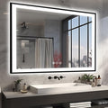 51x40 Bathroom Light up Mirror, Black Double Bright Lights Mirror, Anti-Fog Vanity Mirror with Lights, Stepless Dimmable Illuminated, Touch Control, Waterproof (Horizontal/Vertical)