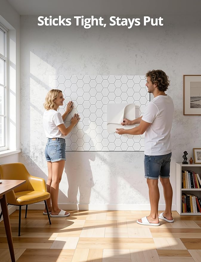 Kuchoow Mass Loaded Vinyl Soundproof Foam Wall Panels for Noise Reducing and Absorbing, Hexagon White 12 Pack 12" x 12" x 0.4” Acoustic Panel for Studio Room, Decorative Tiles for Ceiling, Door