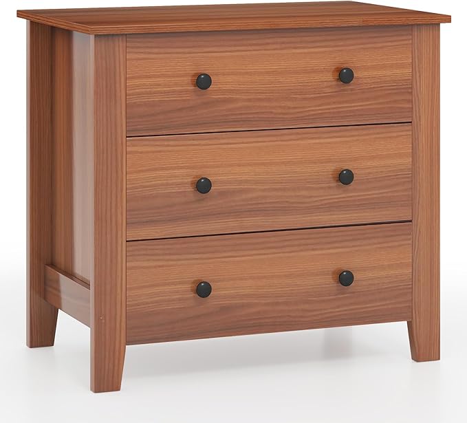 Giantex Small 3-Drawer Dresser for Bedroom - 28.5” x 18” x 26” Wide Chest of Drawers, Modern Large Nightstand, Storage Cabinet, Closet Storage Organizer for Living Room, Hallway (Walnut)