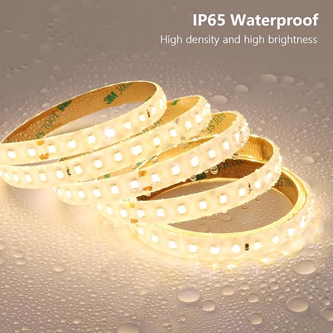 48V Outdoor LED Strip Lights Waterproof, 65.6ft 150W 4000K Natural White Dimmable LED Tape Light Cuttable with Power Supply for Bedroom Ceiling Garden Living Room Commercial House