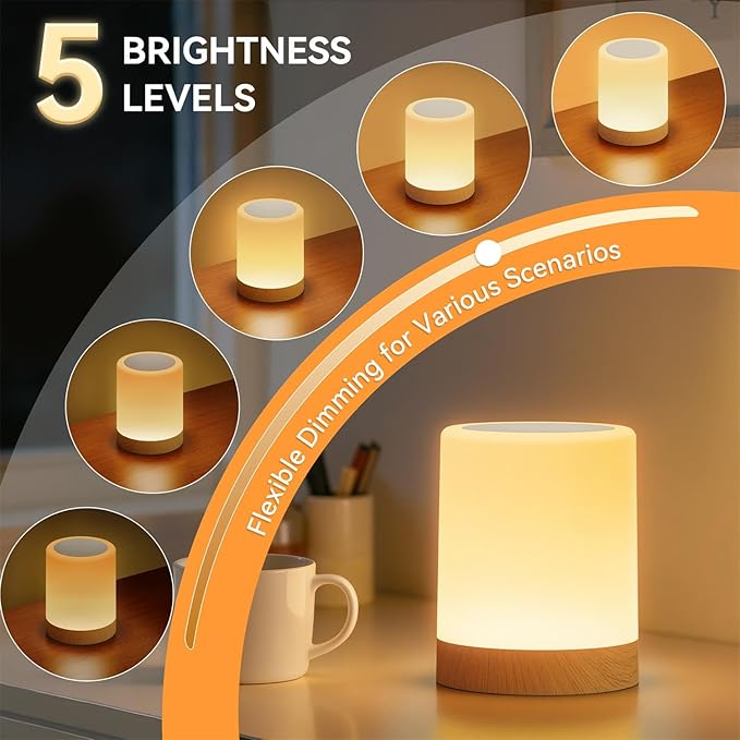 Auxmir LED Night Light Bedside Lamp Touch and Remote Control Dimmable Tabletop 13 Colors Changing 5 Brightness Adjustable Rechargeable Portable Lamp for Baby Kids Bedroom Living Room Outdoor Camping