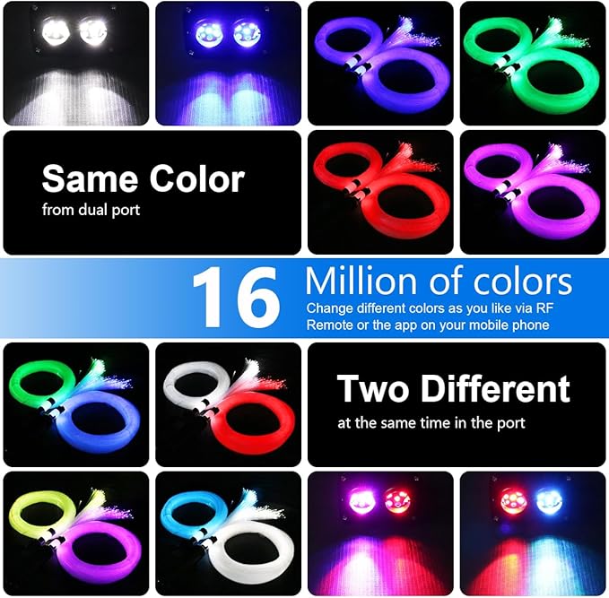 AZIMOM Dual Color 20W Twinkle 900pcs Fiber Optic Starlight Headliner Kits 0.03in 9.8ft Fiber Strands End Glow Sound Activated Remote APP Control RGBW Light Source Home Ceiling Car Headliner Décor
