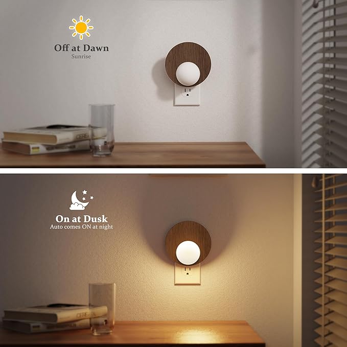 JandCase Night Lights Plug Into Wall: 2 Pack Plug in Night Light, 3000K Warm White, Dusk to Dawn Sensor, Brightness Adujstable Nightlight for Adults, Bedroom, Bathroom, Hallway