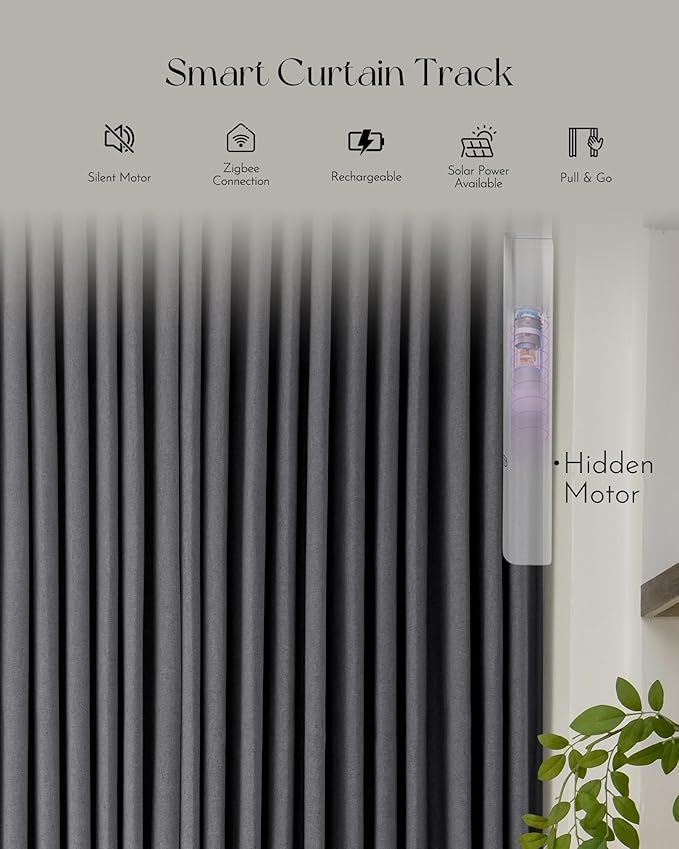 Graywind Rechargeable Smart Curtains Compatible with Alexa App Remote Control Motorized Drape for Sliding Door One-Way or Split Draw, Custom Width Up to 220" (Iron Grey)