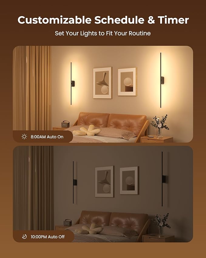 40 Inch Battery Operated Wall Sconces Set of 2, 12000mAh Rechargeable Smart Wall Lights with APP Control & Remote, Color Changing, Music Sync, Scene Modes, Wireless Wall Lamps for Living Room, Bedroom