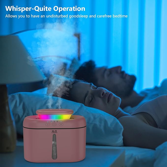 SZO Humidifiers for Bedroom, 2.5L Capacity, Auto Shut-Off, Easy to Fill & Clean, 16 dB Quiet Ultrasonic Humidifier for Large Room, Plants, Baby Nursery, Indoor, Night Light（Pink）