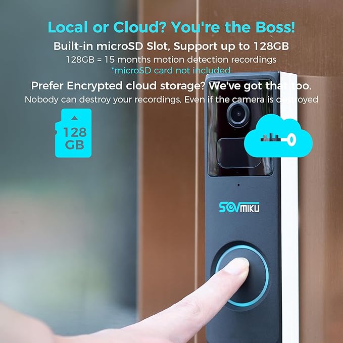 Vicohome D2A Home Surveillance Wireless Video Doorbell with Chime, Battery, Waterproof, Audible Alarm Easy to Setup,2.4GHz Wi-Fi, Human Detection,Two Way Audio, Micro SD Slot, 180 Days Exchange Policy