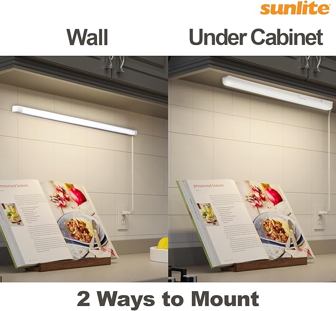 Sunlite LED Under Cabinet Lighting Plug in 46 Inch Linkable Under Counter Lights for Kitchen 16 Watts, 120 Volts, 1600 Lumens, Adjustable 3 CCT 3000K-5000K, 50,000 Hour Lifespan, ETL Listed LED Light
