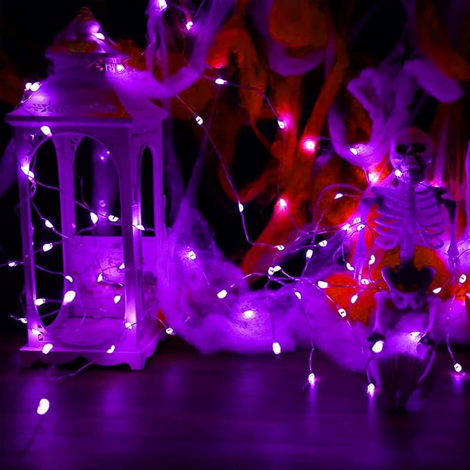 12 Pack Purple Halloween Lights Battery Operated String Lights 7 Feet 20 Led Fairy lights Waterproof Mini Lights Silver Wire for DIY Indoor Outdoor Xmas Bedroom Holiday Halloween Party Decorations