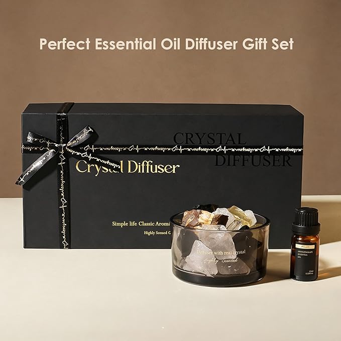 Crystal Stone Aroma Diffuser with Essential Oils for Home, Bathroom, Office, Home Decor & Fragrance 2 in 1, Chic Aromatherapy Gift Set (Freesia Scent)
