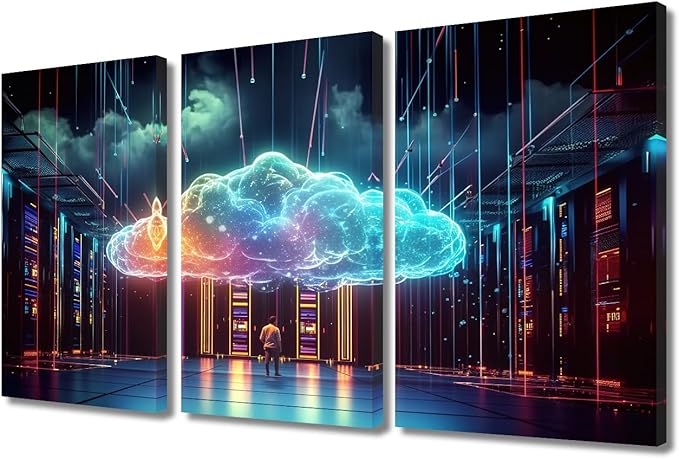 TUMOVO Wall Art for Living Room 3 Panel AI Art for Business and Technology Pictures Posters for Home Office Wall Decoration, Artificial Intelligence Concepts Artwork Gallery-Wrapped, 36" Wx24 H