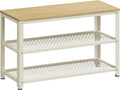 VASAGLE 3-Tier Shoe Rack, Shelf Storage Bench with Metal Mesh Shelves and Seat, Free Standing Shoe Organizer for Entryway, 11.8 x 28.7 x 17.7 Inches, Oak Beige and Classic White ULBS073W09