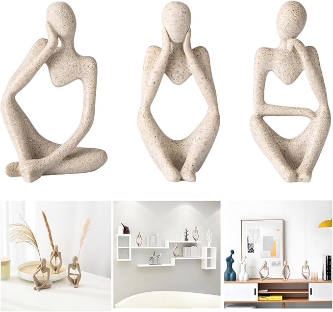 IcosaMro Thinker Statues Bookshelf Decor Abstract Sculpture Mid-Century Art Collection Figurines Modern Boho Home Decor Aesthetic Accents for Entryway Office Coffee Table Dresser TV Stand (Sandstone)