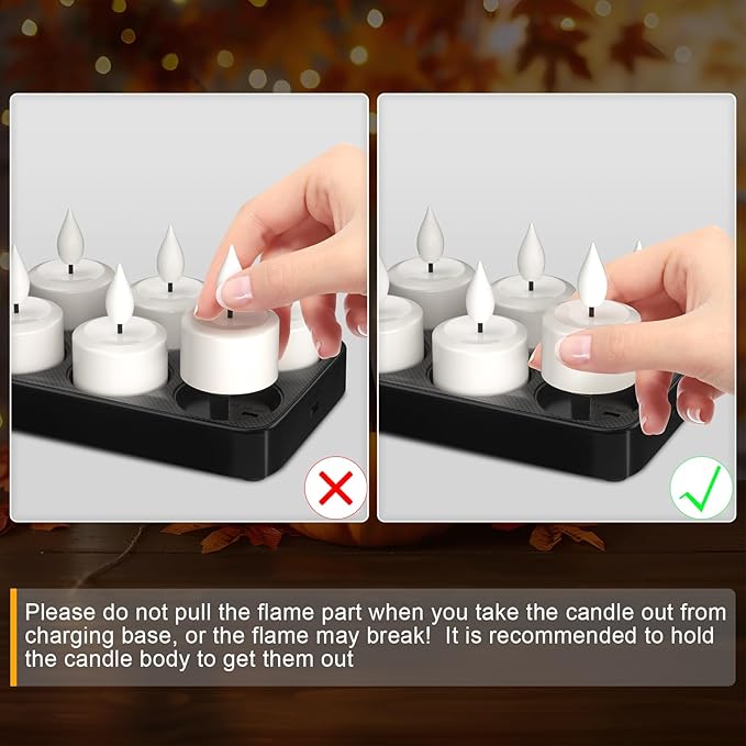 PChero 6 Pack Rechargeable Flameless Candles with Remote Timer & Charging Base, Battery Operated Tea Lights Candles -Realistic Flickering, LED Tealights for Home Wedding Halloween Fall Christmas Decor