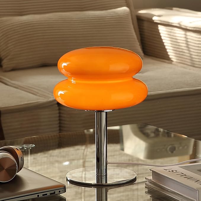 Mushroom Lamp Table Lamp for Night Stands,Mid Century Modern Desk Lamps for Bedroom, Vintage Dimmable Bedside Small Lamps, Cute Cool Home Room Aesthetic Decor for Living Room (Orange)