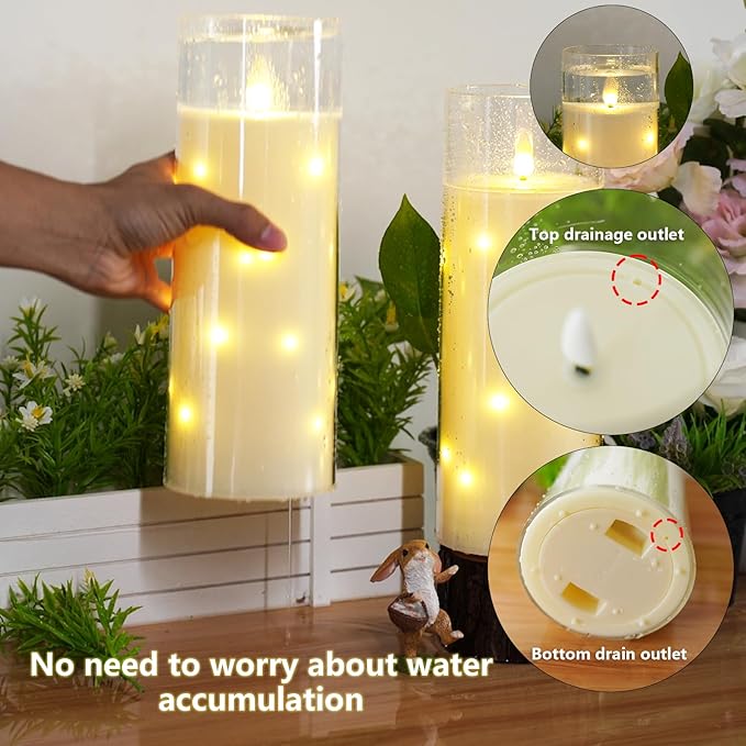 11" x 4" Large Outdoor Waterproof Flameless LED Candles with Remote and Timer,Acrylic Pillar Candles Battery Operated with Embedded Star String for Porch,Patio,Outdoor Decor,Set of 2(Ivory)