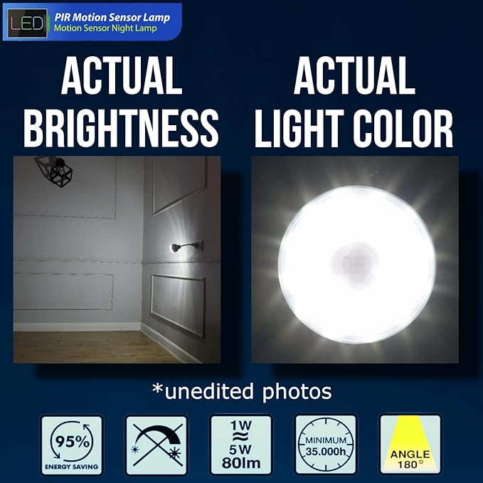 LED Motion-Activated Sensor Dusk to Dawn PIR Night Light AC Outlet Directional Flexible Rotatable 360 Socket Plug-in Wall Stairs Lamp Indoor Closet Cabinet Toilet Garage Ceiling Basement 3W 6500K