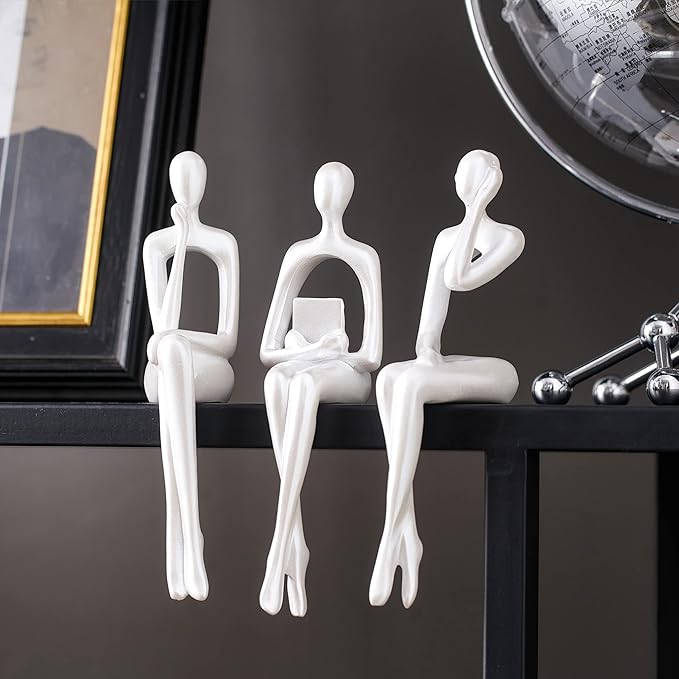 XINXUAN White Statue Home Decor - Modern Bookshelf & Desk Decor - 3 Piece Set