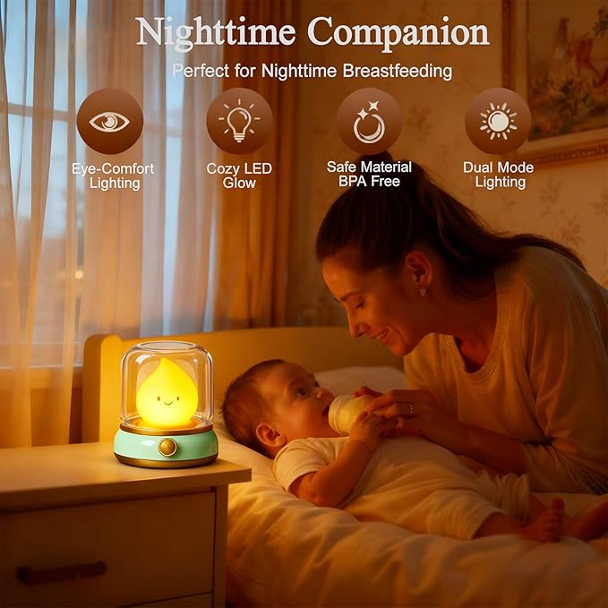 Cute Kids Night Light for Nursery - Retro Rechargeable Light with Timer, Cozy Desk Lamp Gift for Kids, Toddler & Mom | Cute Desk Accessories, Anime Cozy Lights, Decor, Gifts (Green)