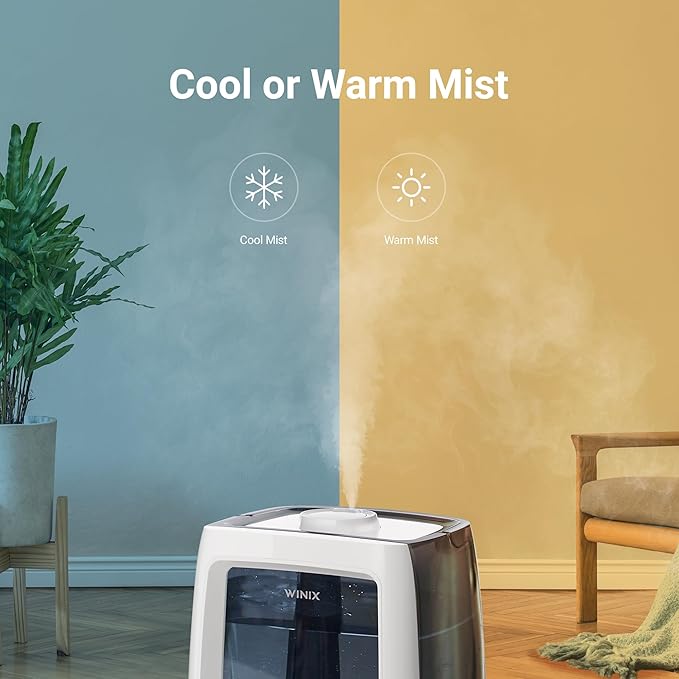 Winix L201 Large Room 2-Gallon Ultrasonic Humidifier - Warm & Cool Mist, 120-Hour Runtime, Adjustable Humidistat, Dual 360° Mist + Demineralization Capsules and Aromatherapy Pads Included