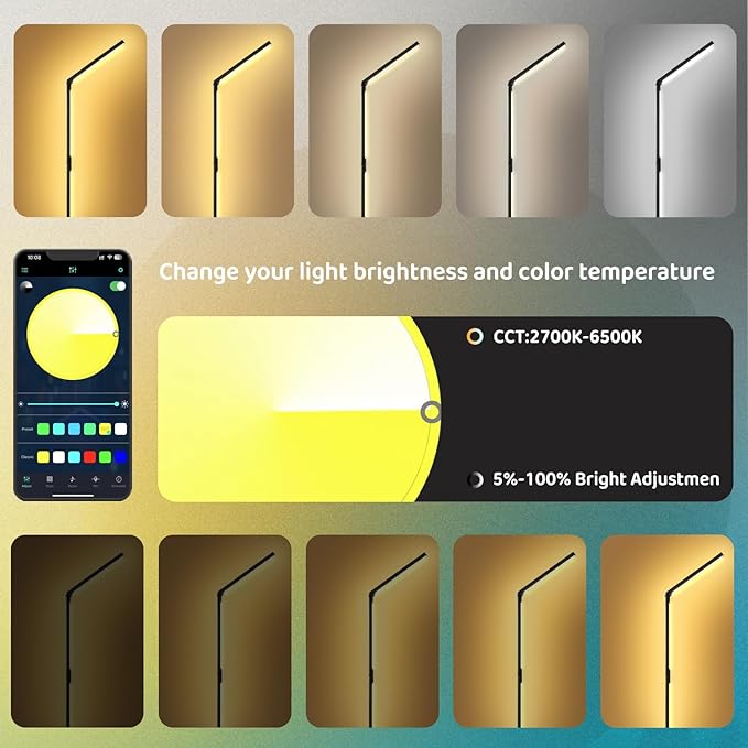LED RGB Corner Floor Lamp Foldable Floor Light 2200K-6500K Tunable White with 16 Million Custom Colors Remote/App,Timer Setting (RGB Foldable Floor Lamp)