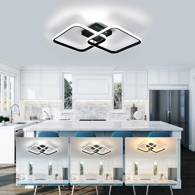 DELIPOP 25 Inch Modern Ceiling Light, 40W Sqaure LED Ceiling Light 3000k/4500k/6500k 3 Color Temperatures Adjusted Flush Mount Ceiling Light for Hallway Bedroom Bathroom Living Room