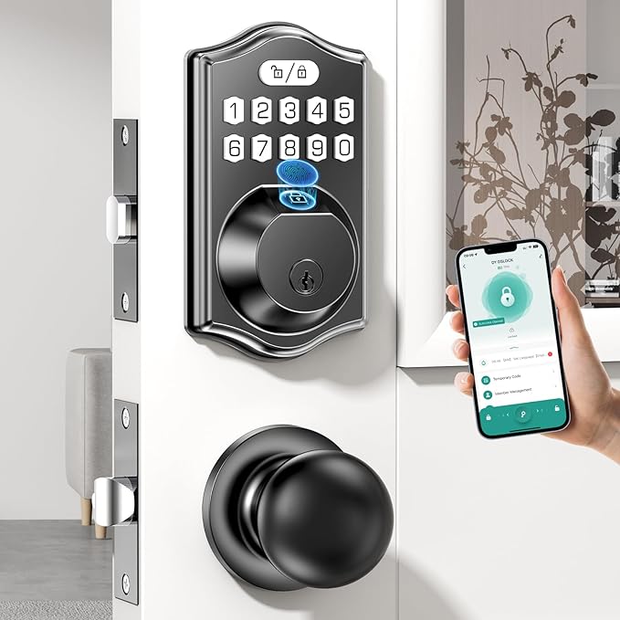 Keyless Entry Smart Lock Set: Front Door Fingerprint Deadbolt with Auto-Lock/Keypad & Anti-Peep Password for Multi-User Family Home Security