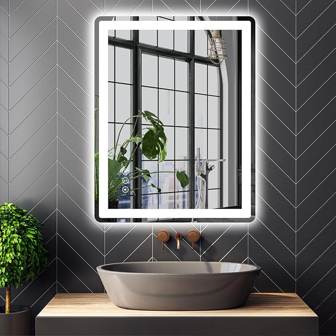28x36 LED Bathroom Mirror with Front and Backlight, Anti-Fog, Dimmable, Lighted Bathroom Vanity Mirror for Wall, Shatter-Proof Led Mirror for Bathroom, Tempered Glass(Horizontal/Vertical)
