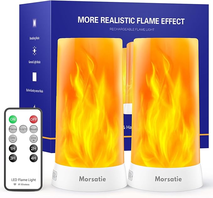 Upgraded LED Flame Light with Upside Down Effect, Remote Timer & 4 Modes, Rechargeable Battery Operated Waterproof Flameless Candles for Indoor Outdoor, 2 PCS