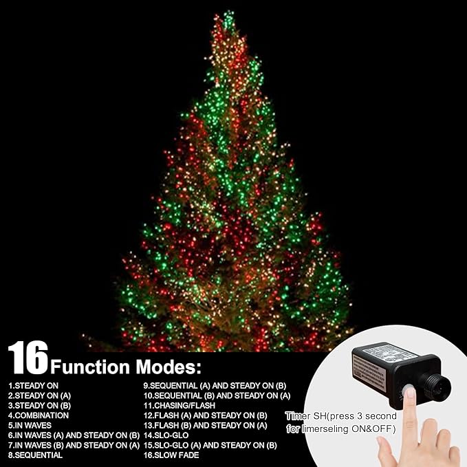 165 FT 500LED Red Green Warm String Lights Indoor Outdoor, Connectable Christmas Tree Lights Waterproof 16 Modes with Timer, Fairy Twinkle Light Plug in for Bedroom Wedding Party Xmas Decorations