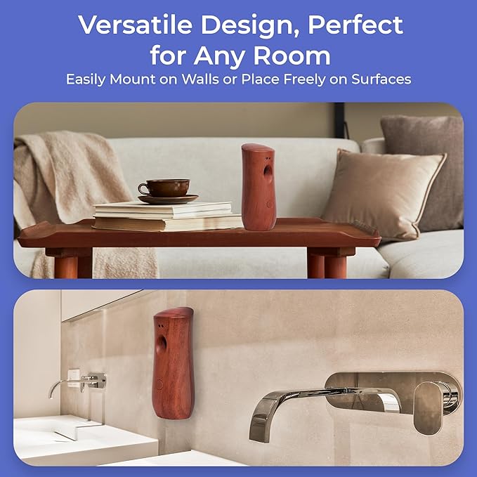 Automatic Air Freshener Spray Dispenser: Automatic Spray Dispenser with Elegant Wood Design for Commercial or Home Use (1-Pack), Battery Powered Free Standing or Wall Air freshener, Three Time Release