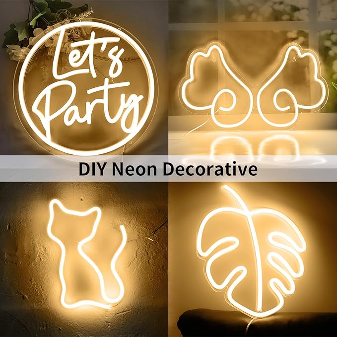 5M Neon LED Strip Light,12V Warm White Rope Lights with Plug, Waterproof Dimmable Flexible Bendable Silicone Lights for Bedroom TV Backlight Kitchen Cabinet Bathroom Ceiling Wall Indoor Outdoor Decor