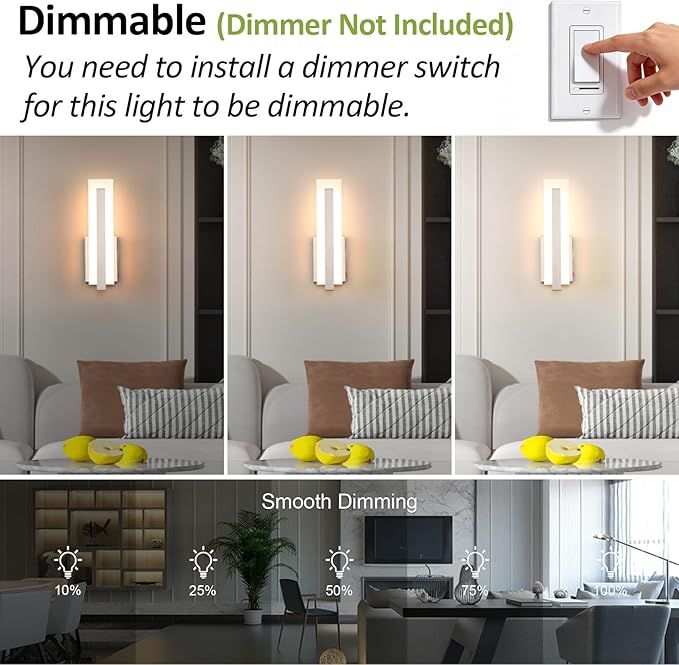 Tipace Hardwired Brushed Nickel Dimmable Modern LED Wall Sconce 2 Packs 3000K 3500K 4000K 5000K 6000K Indoor Wall Lights Up and Down Wall Mount Light for Living Room Bedroom Hallway Corridor(5CCT)