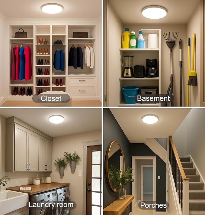 Flush Mount Ceiling Light Hardwired 9 Inch 18W Dimmable 5 CCT 2700/3000/3500/4000/5000K, 3 Brightness Adjustable Ultra Thin Closet LED Lights for Stairs, Hallway, Laundry, Porch, White