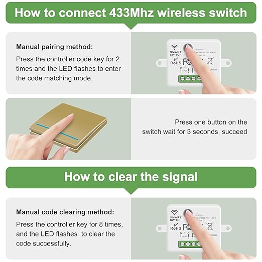 RGBZONE Wireless Light Switch and Receiver Kit, 100FT RF Range Remote Control, No Rewiring, AC85-240V Quick Create or Relocate On/Off Switches for Lamps (Gold)