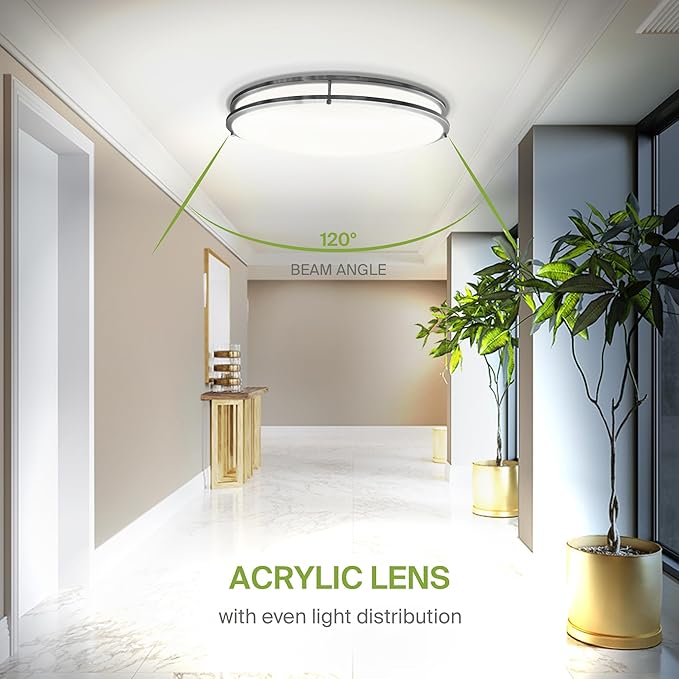 ASD LED 24" Oval Flush Mount Lighting, Close to Ceiling Light Fixture | 5CCT, Dimmable, ETL Listed | 38W 3289LM 2700-5000K 120V | Low Profile Double Ring Lamp | Nickel, 2 Pack