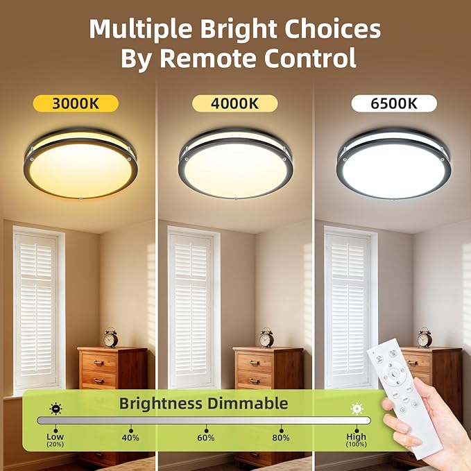 hepside 2Pack Flush Mount LED Ceiling Light with Remote, Dimmable& 3000K-6500K Adjustable Ceiling Light Fixture, Timer, Night Light, 10 inch Black Ceiling Lamps for Kitchen Bathroom Bedroom Hallway