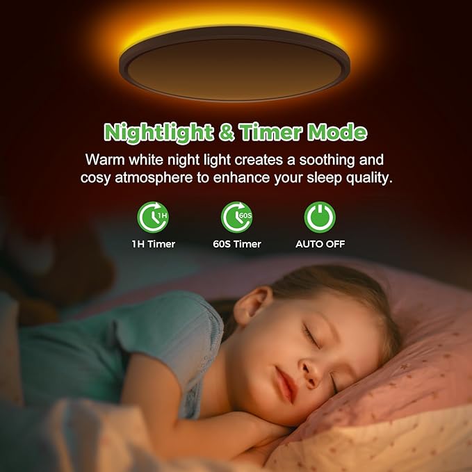 zemty 12 Inch LED Ceiling Light with Night Light 1800K, 2 Pack Dimmable Ceiling Light Fixtures with Remote Control, Low Profile Lighting for Bedroom, Living Room, Kitchen-White