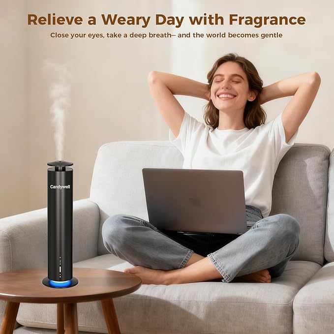 Waterless Scent Diffuser, Essential Oil Diffuser Machine - Cold Air Diffusion Tech for 1500 Sq Ft Large Room, Home, Office, Hotel & Spa, Starter Kit Includes 1 Scent Oil & Remote Control & APP