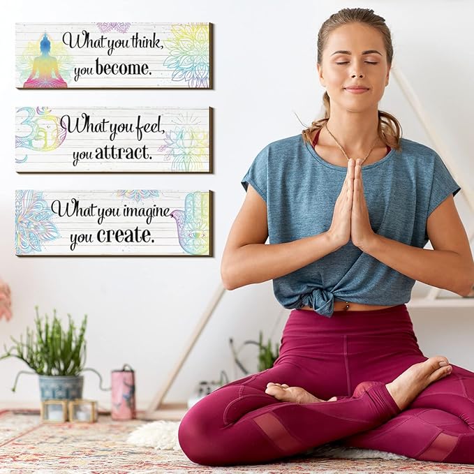 Yerliker 3 Buddha Decor Buddha Wall Art Meditation Room Chakra Decor for Bedroom Zen Quotes Wall Decoration Spiritual Gift Hanging Buddhism Spa Room Decoration Yoga Art for Women(White)