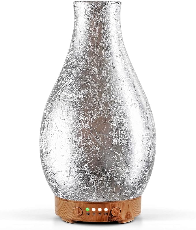Porseme 100ml Silver-Plated Volcano Essential Oil Diffuser 3D Glass - Elegant and Effective Aromatherapy with 7 Color Changing LEDs and Waterless Auto-Off BPA Free for Home Yoga Leisure SPA Gift